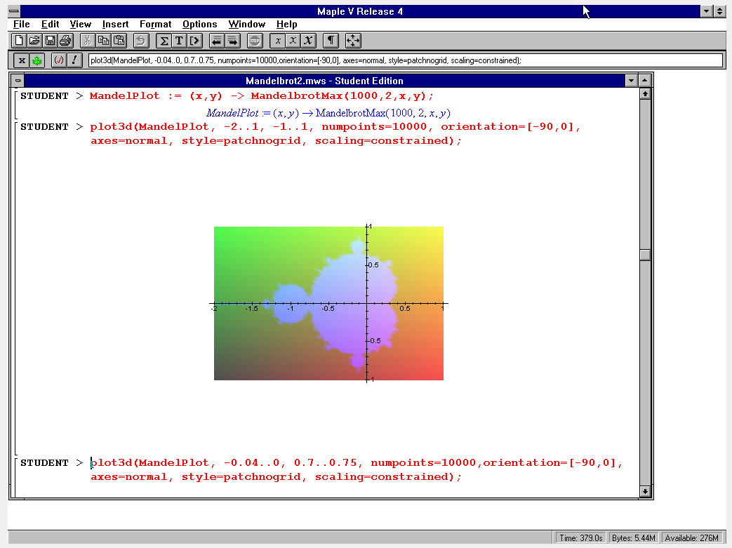 Ensemble de Mandelbrot en Maple V